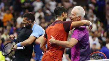 Alcaraz, McEnroe, Djokovic y Agassi en una exhibición en la Arthur Ashe