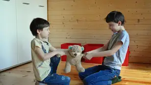 Dos niños enfrentados por un juguete